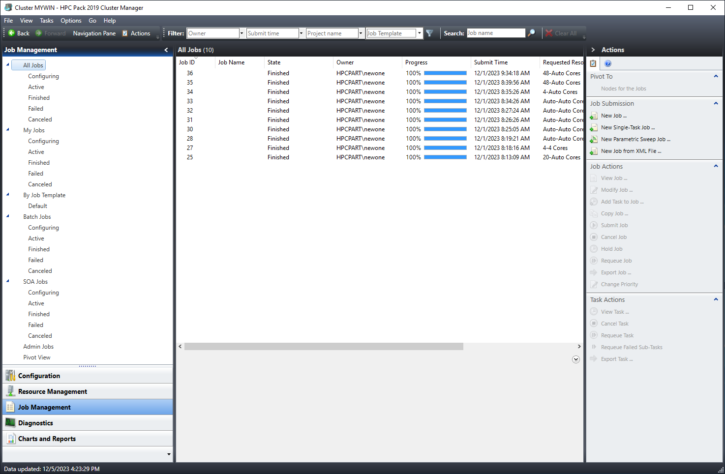 Job Management Screen