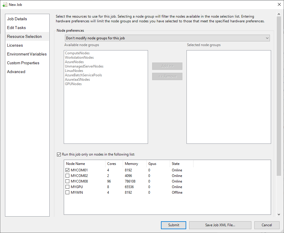 Resource Selection Screen