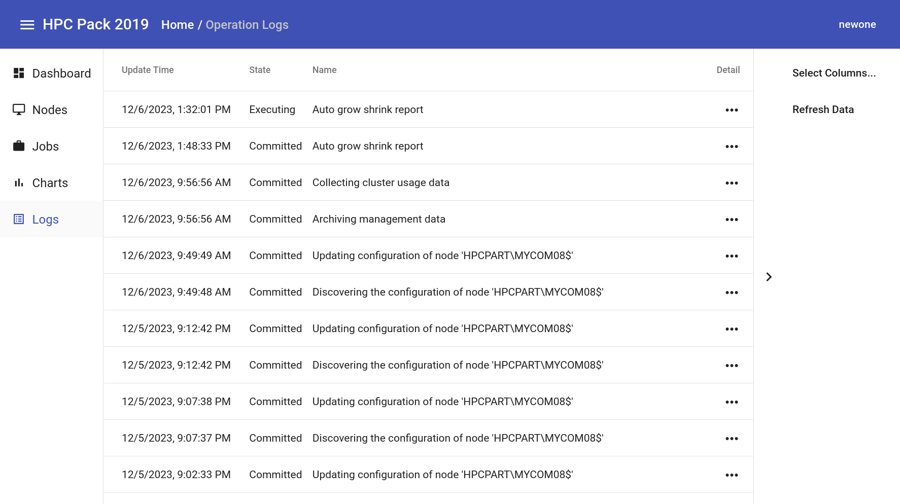MS HPC Pack Admin Portal Logs