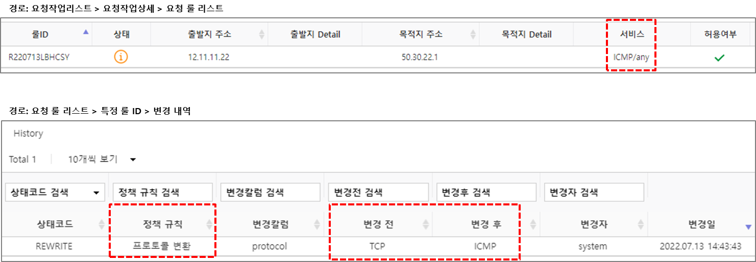 프로토콜 변환 필터 결과